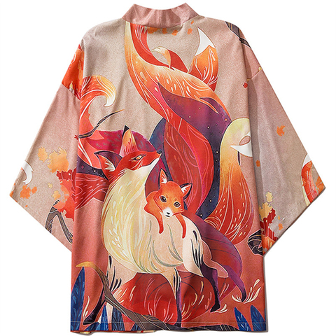 Anime neuf queue renard imprimé Kimono japonais Yukata femme femmes vêtements asiatiques Cardigan chemise femmes traditionnel Kimonos Haori ► Photo 1/6