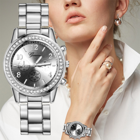 Montre en argent 2022 pour femmes, montre de luxe britannique en diamant d'eau, bracelet en acier inoxydable pour dames ► Photo 1/6