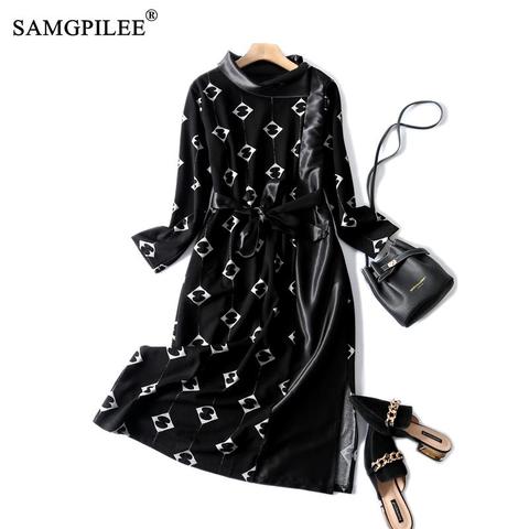 Robes pour femmes fête 2022 tenue décontractée Style coréen a-ligne impression pleine manches ceintures Empire à volants grande taille femme robe 4XL ► Photo 1/6