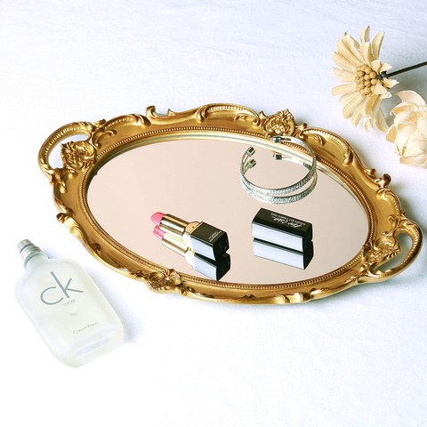 Plateau de rangement miroir rétro européen, coiffeuse, bijoux, cosmétiques, présentoir de décoration, pour la maison ► Photo 1/5