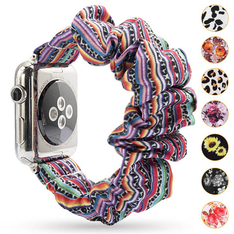 Scrunchie élastique pour Apple Watch 6 5 4 3 38mm bandes 40mm 42mm 44mm sport Bracelet femmes Bracelet pour iwatch poignet série 5 4 ► Photo 1/6