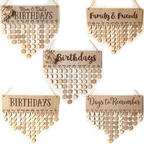 Famille et amis en bois anniversaire rappel calendrier anniversaire Tracker tenture murale Plaque panneau signe décoration pour la maison bricolage cadeaux ► Photo 1/6