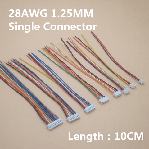 Connecteur de câble électronique simple JST 1.25 1.25mm, 2/3/4/5/6/7/8/9/10 broches, ligne 28awg, 10 pièces/lot ► Photo 1/2