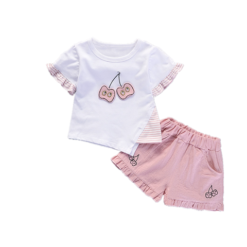 Costume d'été pour bébés filles, t-shirt et short en coton pour enfants, dessin animé, mode 2 pièces/ensembles, survêtement pour nourrissons ► Photo 1/6