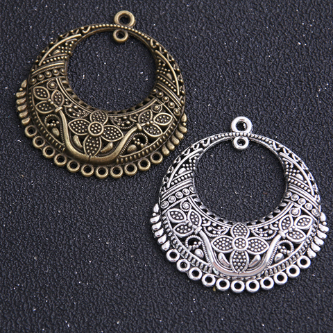 Breloques Vintage en alliage de Zinc et métal, 2 pièces, 43x46mm, deux couleurs, grandes fleurs, adaptées aux bijoux, boucles d'oreilles, pendentif, fabrication de connecteurs ► Photo 1/6