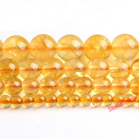 Perles en cristal citrine naturelle, Quartz jaune, pour la fabrication de bijoux, Bracelet à bricoler soi-même, 4/ 6/8/10 /12mm, fil 15.5' ► Photo 1/1