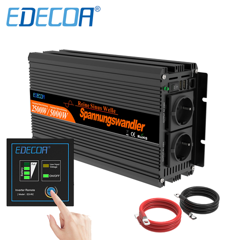 EDECOA 2500 W 5000W hors réseau 12V 24V 2500 watts Rv Camping onde sinusoïdale Pure caravane voiture onduleur ► Photo 1/1