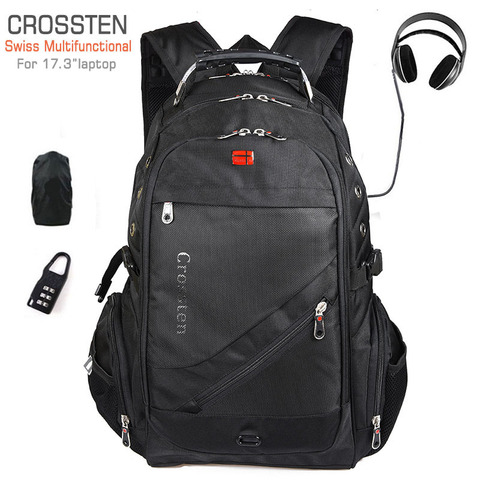 Crossten – sac d'école suisse multifonctionnel étanche, sac de voyage Mochila de grande capacité avec Port de chargeur USB de 17.3 pouces ► Photo 1/6