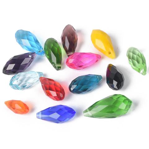 Couleur unie larme à facettes cristal verre 12x6mm 16x8mm 20x10mm haut percé pendentif gouttes perles en vrac pour la fabrication de bijoux bricolage ► Photo 1/5