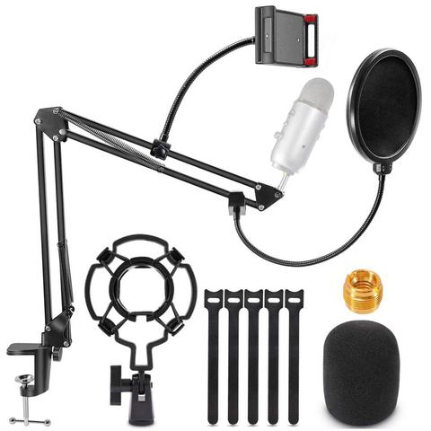 Support de bras de Microphone pour Blue Yeti Samson Bm 800, pantographe pour support de micro avec filtre Pop, support de choc et pince de support de téléphone ► Photo 1/6