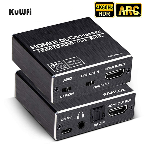 4K 60Hz H-DMI 2.0 Répartiteur Audio 5.1 ARC HD-MI Extracteur Audio HDCP 2.2 HDR10 Convertisseur Audio 4K HD-MI Optique TOSLINK SPDIF ► Photo 1/6