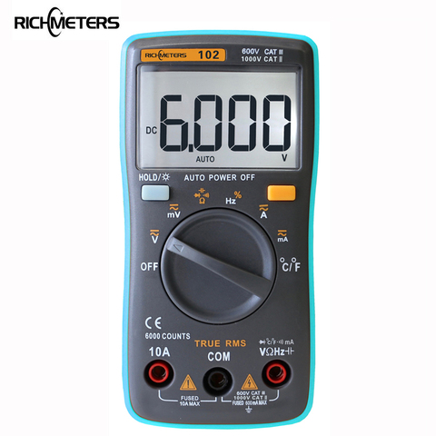 RICHMETERS 102 Multimètre 6000 compte Retour lumière AC/DC Ampèremètre Voltmètre Ohm Fréquence Diode Température ► Photo 1/5