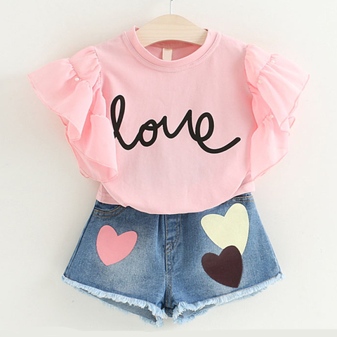 Vêtements pour filles été enfant en bas âge filles vêtements 2 pièces tenues enfants vêtements pour filles survêtement costume pour filles enfants vêtements ► Photo 1/6