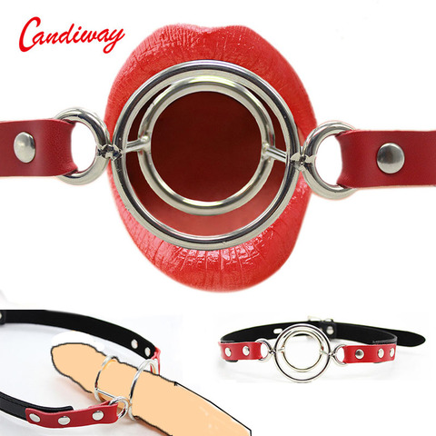 BDSM Respirant due O-Anneau Boule Gags Bouche Gag Fétiche Boule pour femmes hommes En Cuir Oral Fixation Flirter Cosplay rôle de Sexe jouets ► Photo 1/6