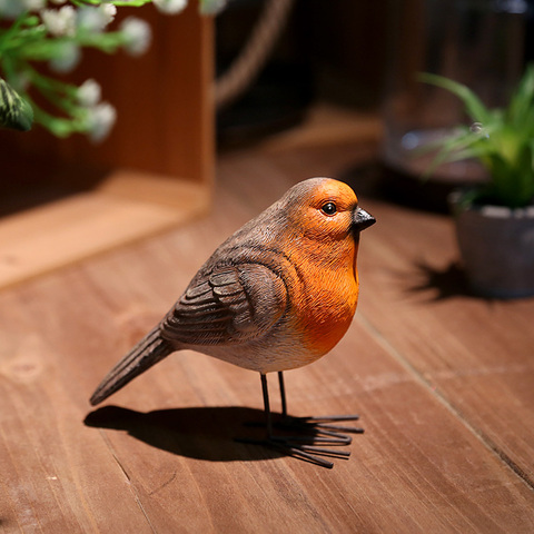 Figurines de Robin Birds en résine, 1 paire, Mockingbird à poitrine rouge, décoration de maison, jardin féerique, animaux de ferme, cadeau miniature ► Photo 1/6