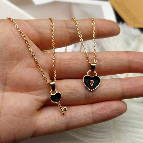 2 pcss/lots nouvelle déclaration Couple collier pour les femmes mode clé serrure pendentif lien chaîne mode bijoux coeur collier ► Photo 1/6