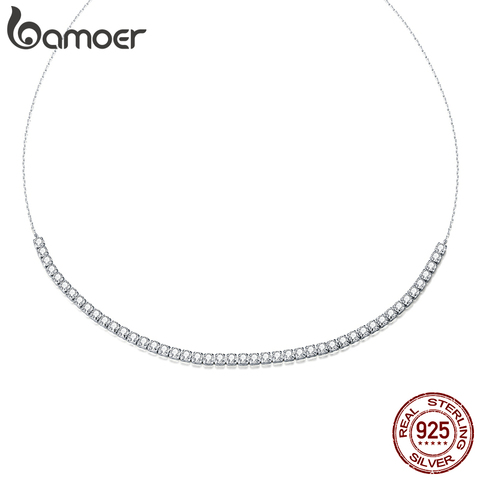 Bamoer argent scintillant clavicule chaîne collier 925 en argent Sterling brillant tour de cou cadeau pour les femmes authentique Fine bijoux SCN437 ► Photo 1/6