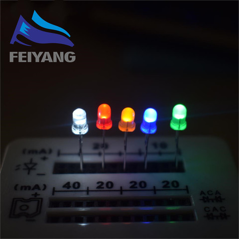 100 Pcs/lot 5 couleurs F3 3 MM rond LED assortiment Kit Ultra lumineux diffuse vert/jaune/bleu/ diode électroluminescente blanche/rouge ► Photo 1/3