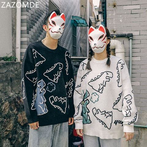 ZAZOMDE – pull surdimensionné en tricot pour homme, vêtement ample et décontracté avec dessin animé de dinosaure, style Hip Hop, collection automne et hiver ► Photo 1/6