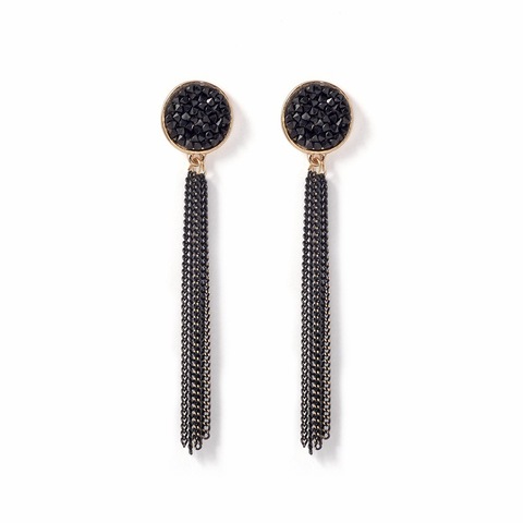 Boucles d'oreilles longues noires à pampilles pour femmes, bijoux en métal cristal, pendentif, mode coréenne, cadeau pour filles, 2022 ► Photo 1/5