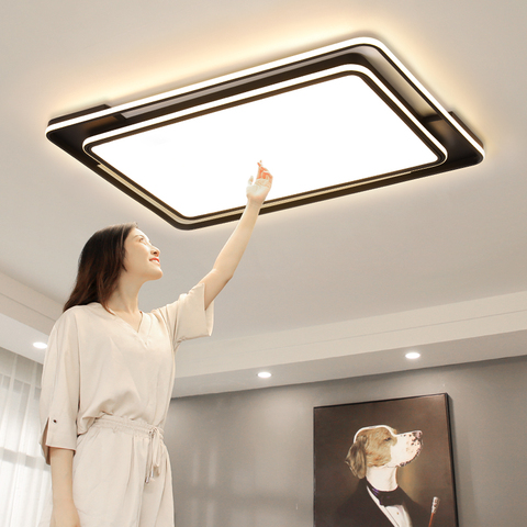 Plafond Moderne À LEDs LUMIÈRES Avec Télécommande Dimmable Carré Rectangle Éclairage Noir LED Plafonniers Pour salon Chambre Cuisine ► Photo 1/6