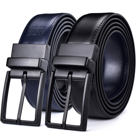 Ceinture réversible en cuir pour hommes, classique, design à la mode, noir/bleu, ceinture deux-en-un avec boucle rotative, taille 28-54 ► Photo 1/6