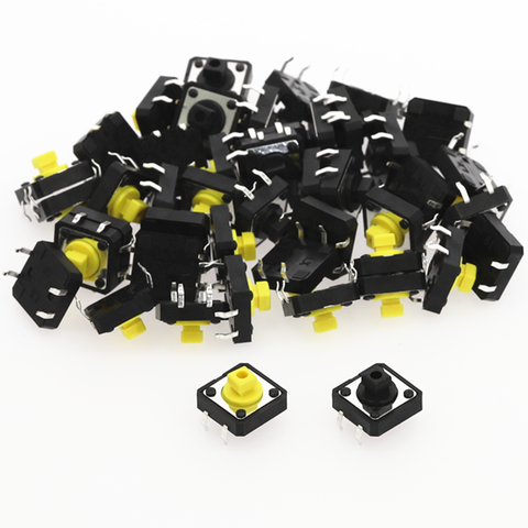 Interrupteurs tactiles jaunes carrés, 100 pièces, 12x12x7.3mm, Micro-interrupteur, bouton poussoir, 12x12x7.3mm ► Photo 1/6