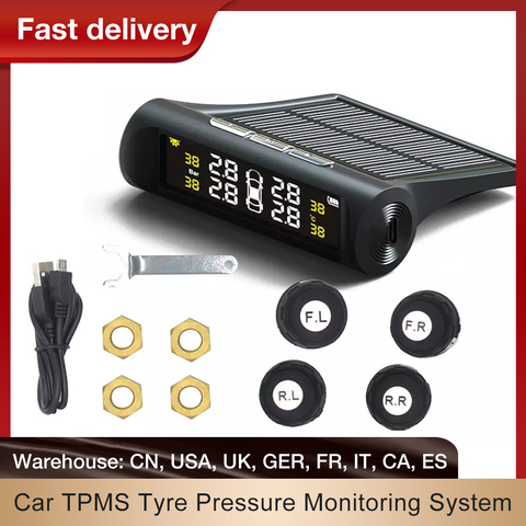 Système d'alarme de sécurité automatique TPMS, surveillance de la pression des pneus pour voiture, à écran LCD numérique, avec 4 capteurs externes ► Photo 1/6