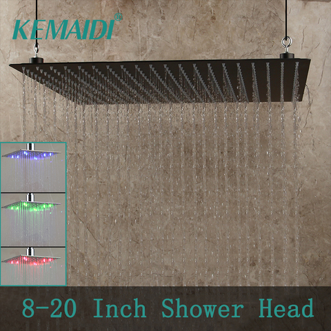 KEMAIDI – pomme de douche carrée en acier inoxydable, 8 ~ 20 pouces, LED, noir, pluie, choix ultra-mince, montage mural et au plafond, salle de bain ► Photo 1/6