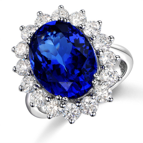 Bague de mariage princesse Diana Kate, bague de fiançailles pour femmes, ajustable, en pierre, bleu Royal, or blanc plaqué, bijou de fiançailles pour femmes ► Photo 1/6