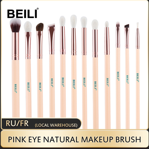 BEILI professionnel 12 pièces Rose Rose or pinceau de maquillage pour les yeux set naturel chèvre cheveux ombre à paupières Eyeliner sourcil correcteur pinceaux ► Photo 1/6