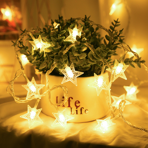 Guirlande lumineuse étoile 10/20/40 LED, fonctionnement à piles, lumière féerique, décoration de fête de noël et mariage ► Photo 1/6