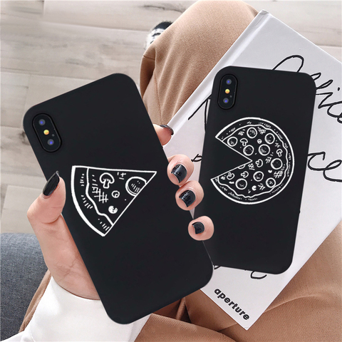 JAMULAR Drôle Pizza Meilleurs Amis Pour iPhone X XS MAX XR 11 Pro 7 8 6 SE Plus Noir Couple Couverture Arrière Souple Funda Coquille ► Photo 1/6