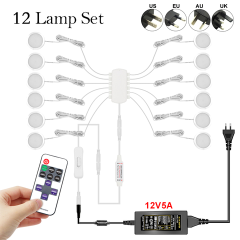 Télécommande gradation contrôle LED sous armoire lampe DC12V Puck rond 21LED s armoire éclairage armoire lampe placard lumières ► Photo 1/6