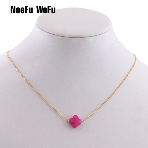 NeeFuWoFu – ensemble de bracelets en trèfle pour femmes, collier court avec pendentif en pierre naturelle, bijoux en pierre rose ► Photo 1/6
