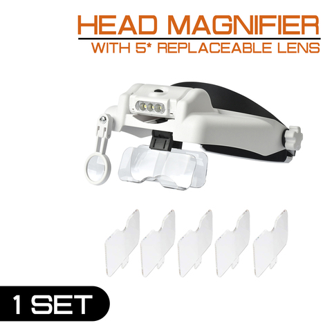 Loupe multi-fonctionnelle bandeau Loupe avec 5 lentilles remplaçables Led tête monté Loupe horloger outil de réparation ► Photo 1/6