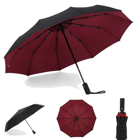 10K Double couche coupe-vent entièrement automatique parapluies hommes femmes trois pliant Commercial grand cadre Durable Parasol ► Photo 1/6