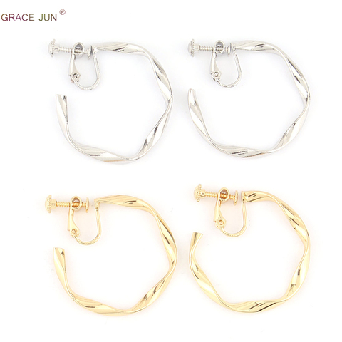 GRACE JUN-grand cerceau de Style coréen, matériau géométrique à Clip pour boucles d'oreilles sans piercing, manchette élégante, Anti-allergie, nouveauté ► Photo 1/6