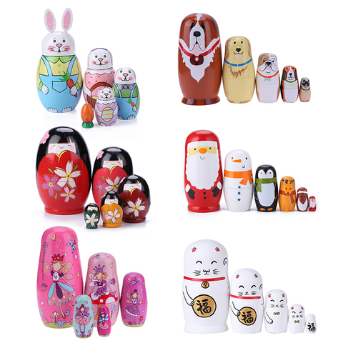 1 ensemble bois russe poupées gigognes Matryoshka poupées Babushka à la main tilleul poupées gigognes ensemble pour enfants cadeaux artisanat décor à la maison ► Photo 1/6