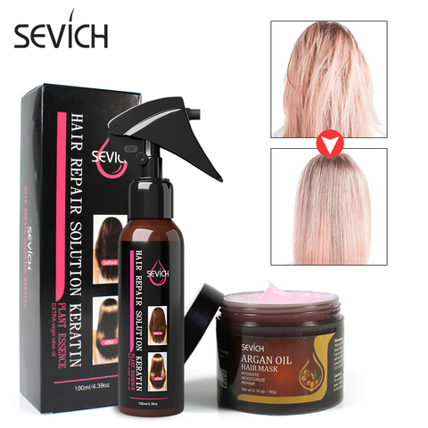 Sevich – kit de traitement capillaire à l'huile d'argan, 80g, masque hydratant pour cheveux endommagés, racines des cheveux, 100ml, Spray réparateur pour cheveux doux ► Photo 1/6