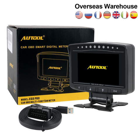 AUTOOL X50 Pro 12V voiture ordinateur tête haute HUD OBD2 II détection de défaut affichage de la pression de carburant speedmètre voltmètre alarme de température ► Photo 1/6