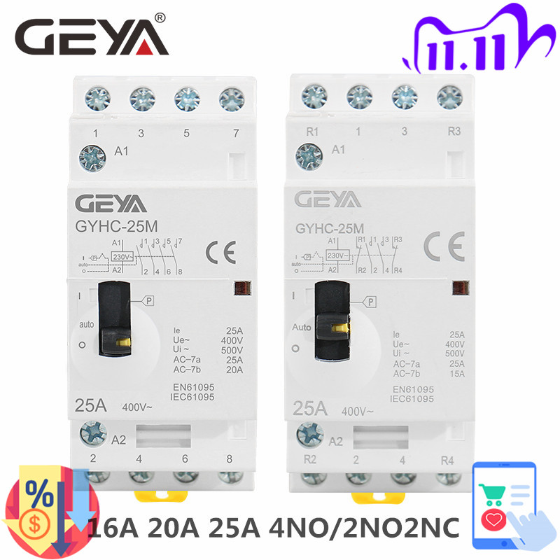 GEYA – contacteur modulaire domestique ca, 4P, 16A, 20A, 25A, 4NO