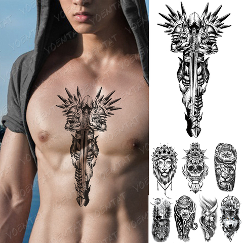 Tatouage temporaire imperméable, autocollant ailes de guerrier croisé, tatouages Flash Lion loup, bras d'art corporel, fausse manche pour hommes ► Photo 1/6