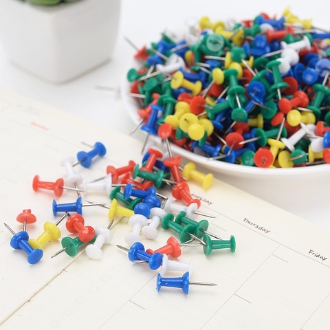 Panneau de reliure en liège, épingle en plastique coloré, grande tête, épingle à pousser, dessin, Photo, goujons muraux, fournitures scolaires et de bureau, 100 pièces ► Photo 1/6
