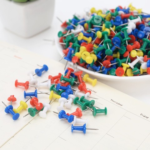 Panneau de reliure en liège, épingle en plastique coloré, grande tête, épingle à pousser, dessin, Photo, goujons muraux, fournitures scolaires et de bureau, 100 pièces ► Photo 1/6