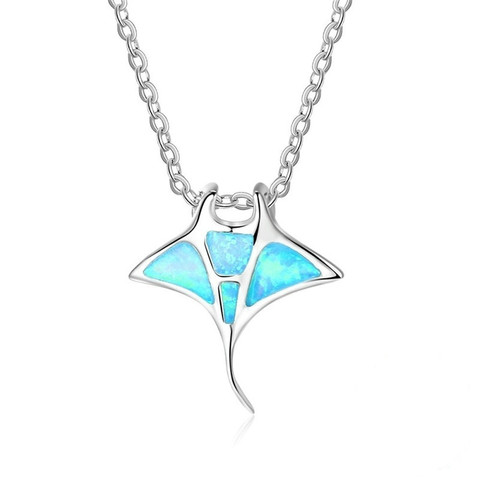 Collier Imitation opale bleue pour femmes, pendentif mignon en forme de méduse, arc-en-ciel, pierre de naissance, baleine, bijoux de plage d'océan ► Photo 1/6