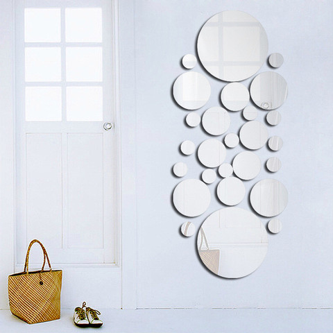 Chaude 26 pièces acrylique miroir Stickers muraux auto-adhésif amovible cercle décoratif feuille de miroir pour salon chambre décor ► Photo 1/6