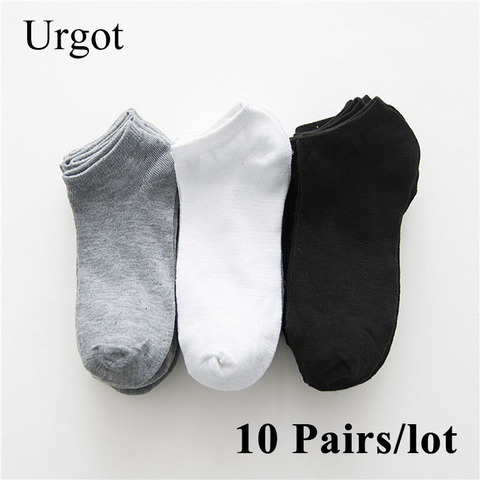 Urgot 10 paires hommes chaussettes respirant sport chaussettes couleur unie bateau chaussettes confort coton cheville chaussettes hommes blanc noir Calcetines ► Photo 1/6