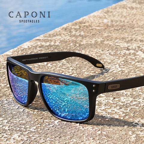 CAPONI bleu miroir lunettes de soleil hommes TR-90 cadre polarisé UV Ray coupe lentille lunettes Vintage mode carré hommes lunettes de soleil CP9417 ► Photo 1/6