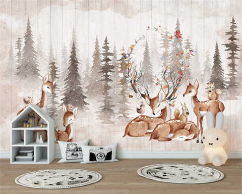 Papier peint personnalisé peintures murales forêt elk chambre d'enfants maternelle fond mur photo décoration de la maison salon 3d papier peint ► Photo 1/4